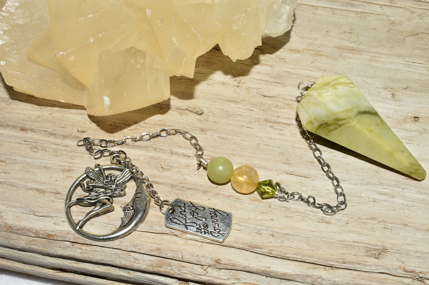 Serpentine Dowsing Faceted Pendulum Fairy Charm Reiki Crystal Healing Stainless Steel