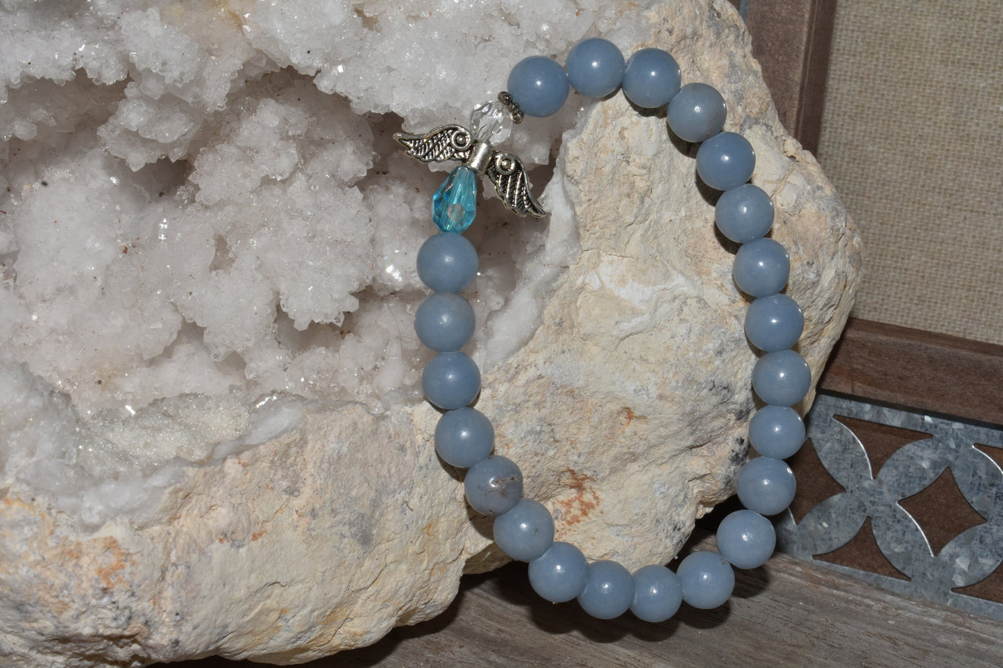 Angelite Angel Bracelet Tumbled Stone Angelic Communication Crystal Healing