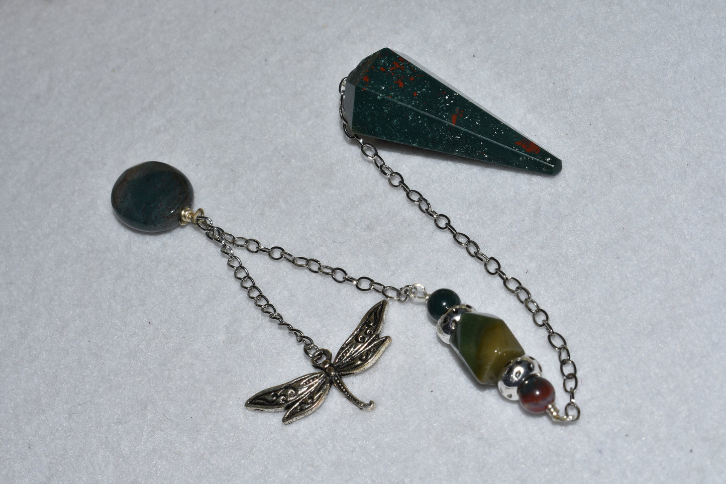 Bloodstone Dowsing Pendulum Reiki Chakra Natural Crystal Healing Dragonfly Charm