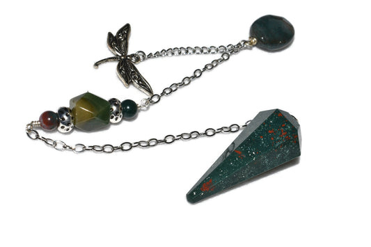 Bloodstone Dowsing Pendulum Reiki Chakra Natural Crystal Healing Dragonfly Charm