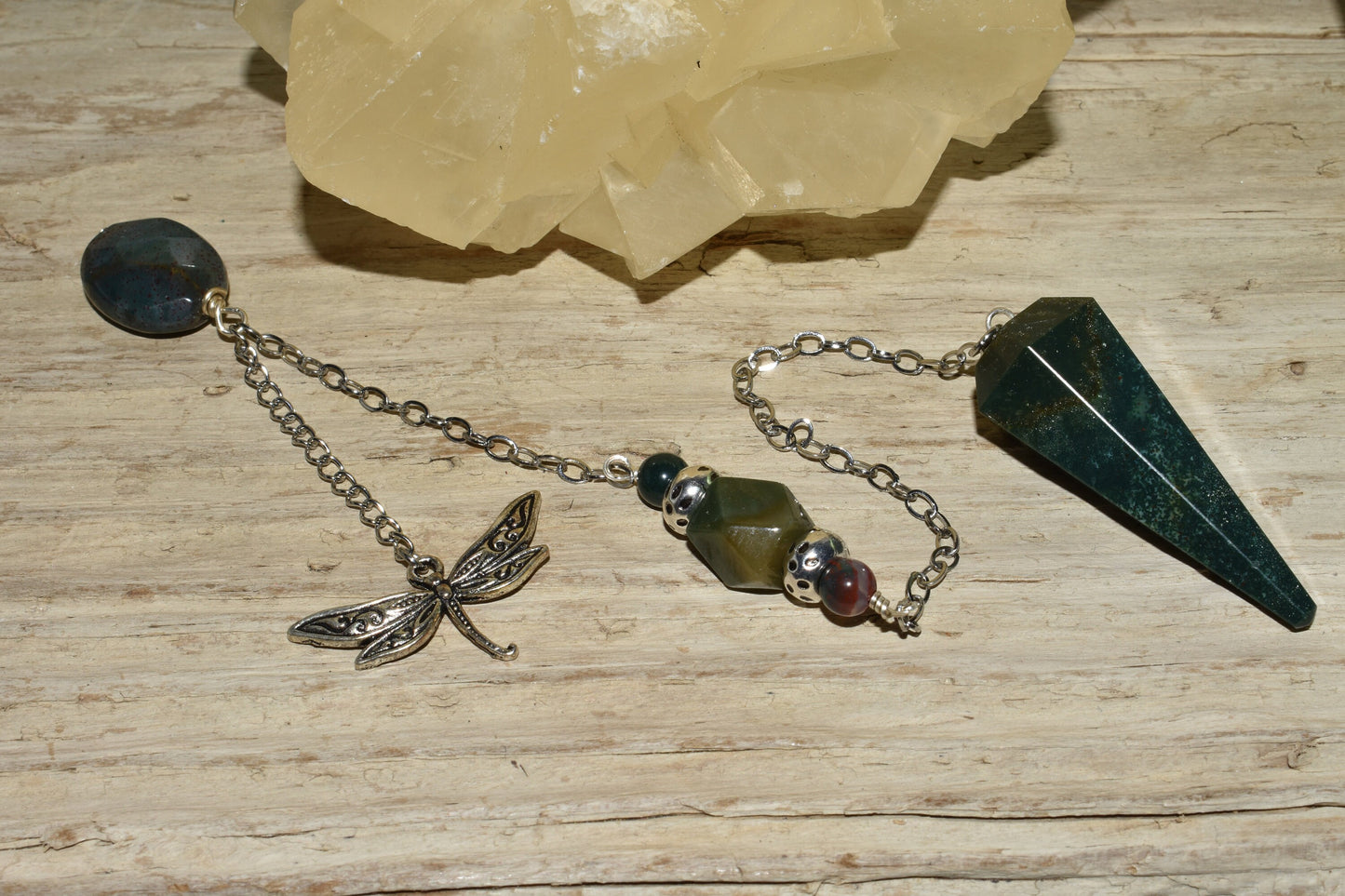 Bloodstone Dowsing Pendulum Reiki Chakra Natural Crystal Healing Dragonfly Charm