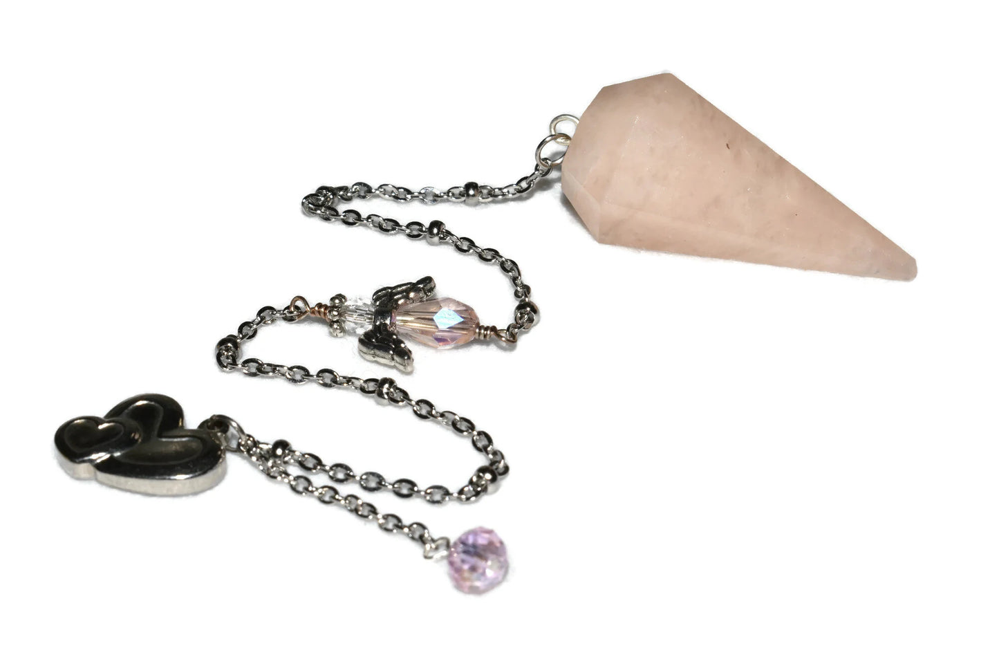 Rose Quartz Crystal Angel Pendulum Dowsing Chakra Reiki Healing Natural Stone  Chamuel Angel of Relationships