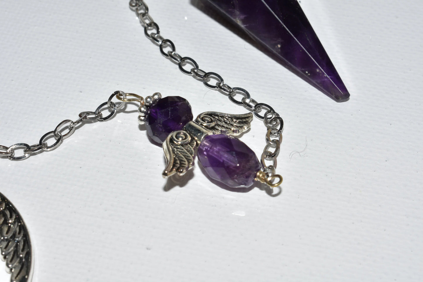 Amethyst Angel Dowsing Stone Pendulum Natural Crystal Chakra Reiki Communication